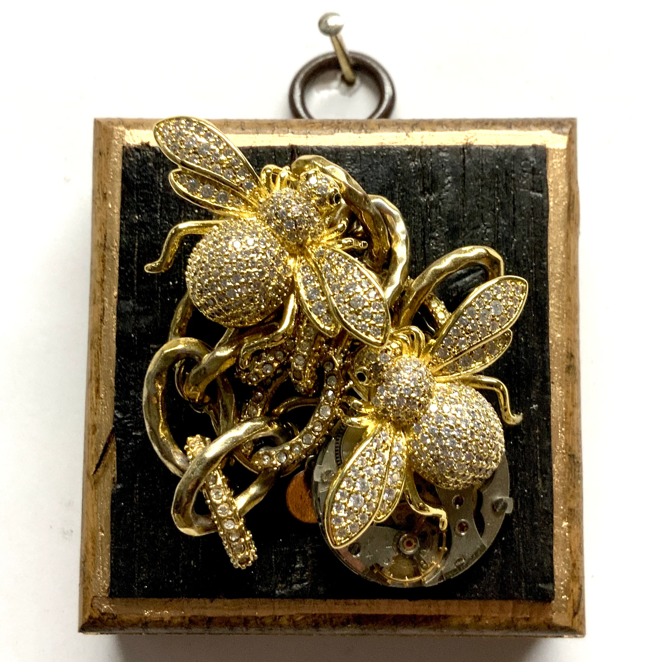 Bourbon Barrel Frame with Sparkle Bees on Necklace (2.5" wide)